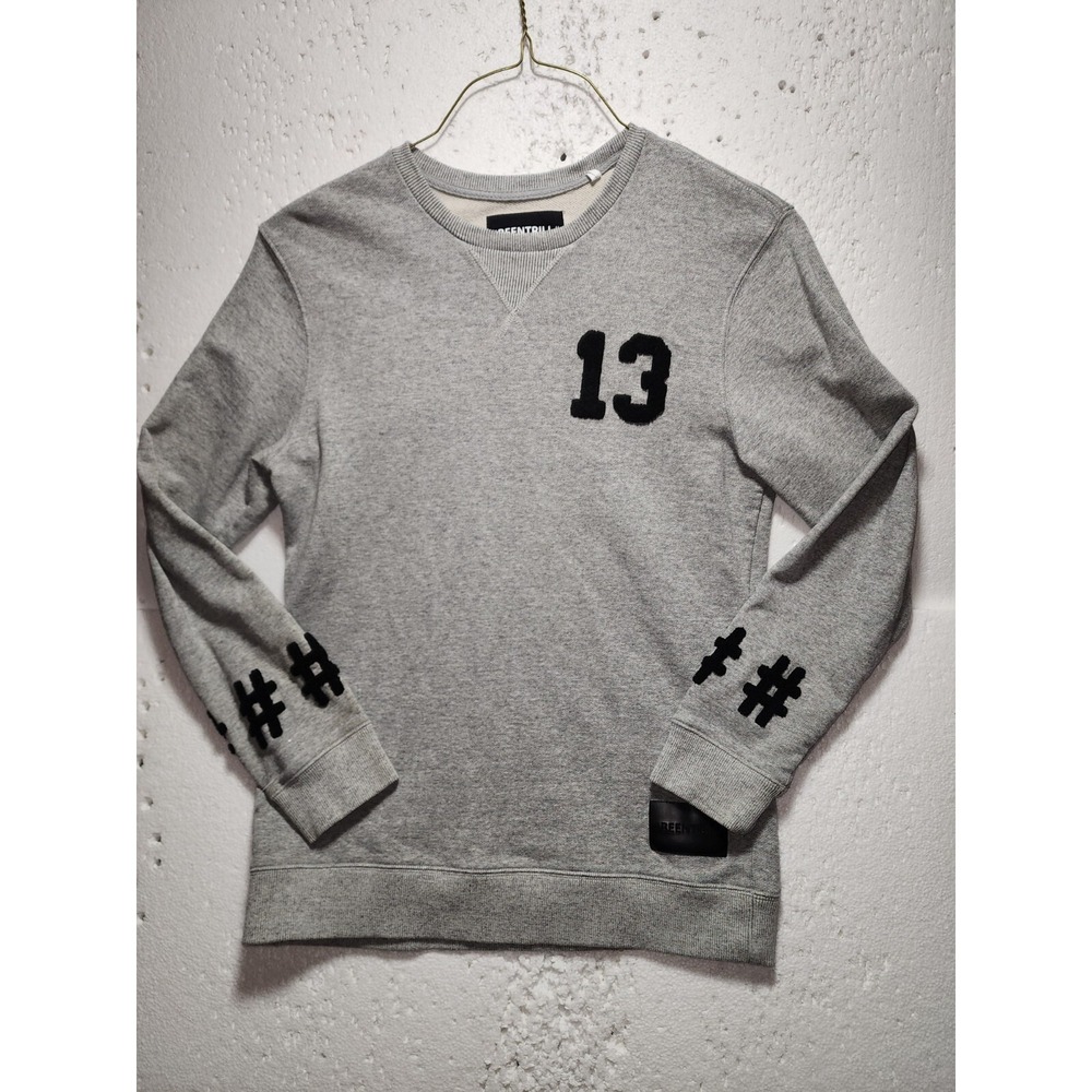 BeenTrill Sweater Mens Medium Gray Round Neck Long Sleeve # 13 Logo Pull On
